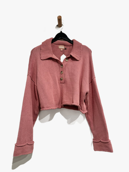 Show Me Your Mumu Crawford Collared Sweater in Pink Knit - Large