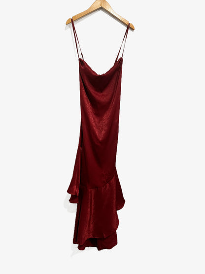 Lulus Need Your Love Wine Red Satin Asymmetrical Slip Dress - XL
