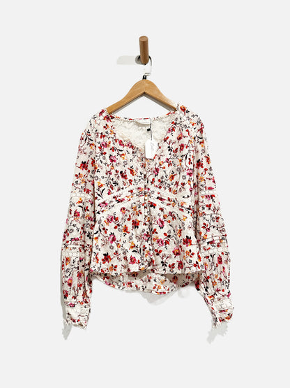 Anthropologie White Floral Blouse - 10