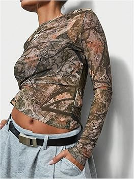 Sumwon Camo Mesh Sheer Top - Large