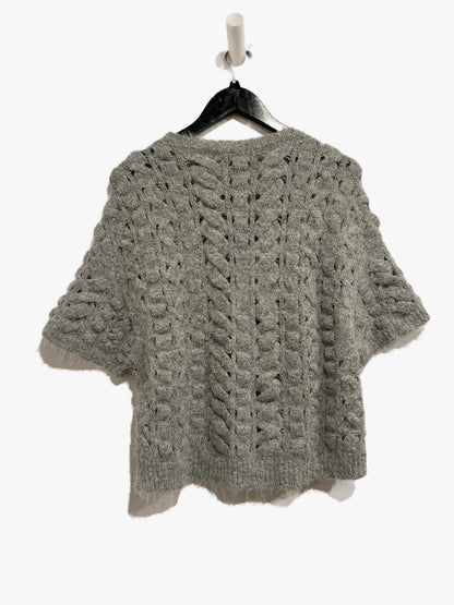 Express Open Stitch Cable Knit Short Sleeve Sweater in Heather Gray - Medium