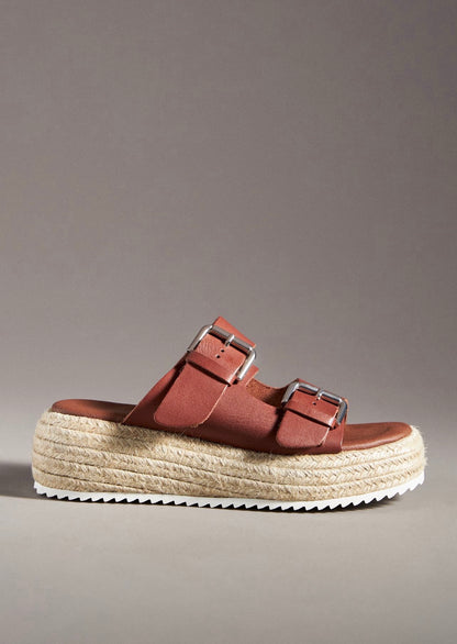 Anthropologie Double Buckle Platform Sandals in Brown - 37