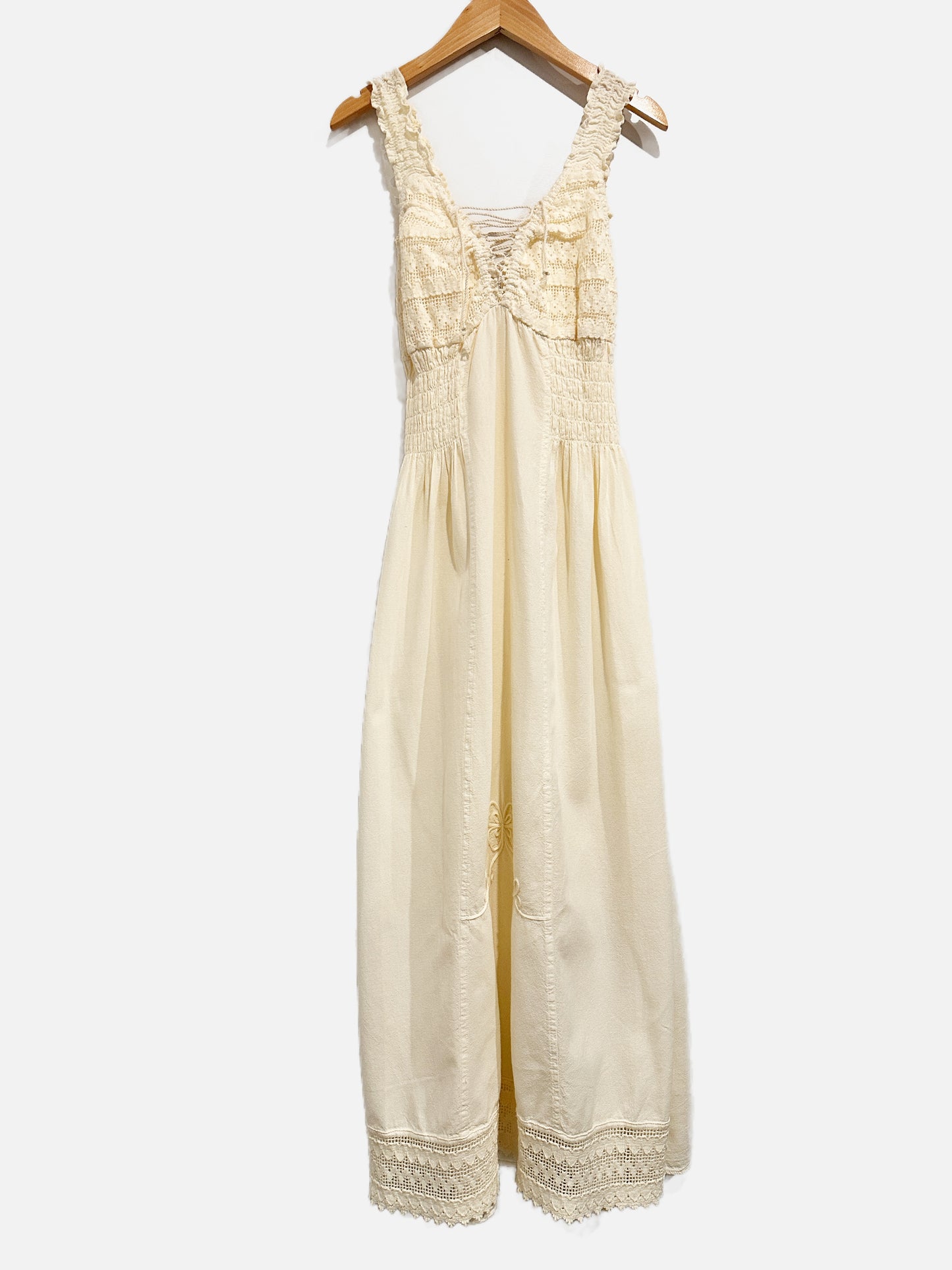 NN Cream Lace Up Cotton Maxi Dress - Small