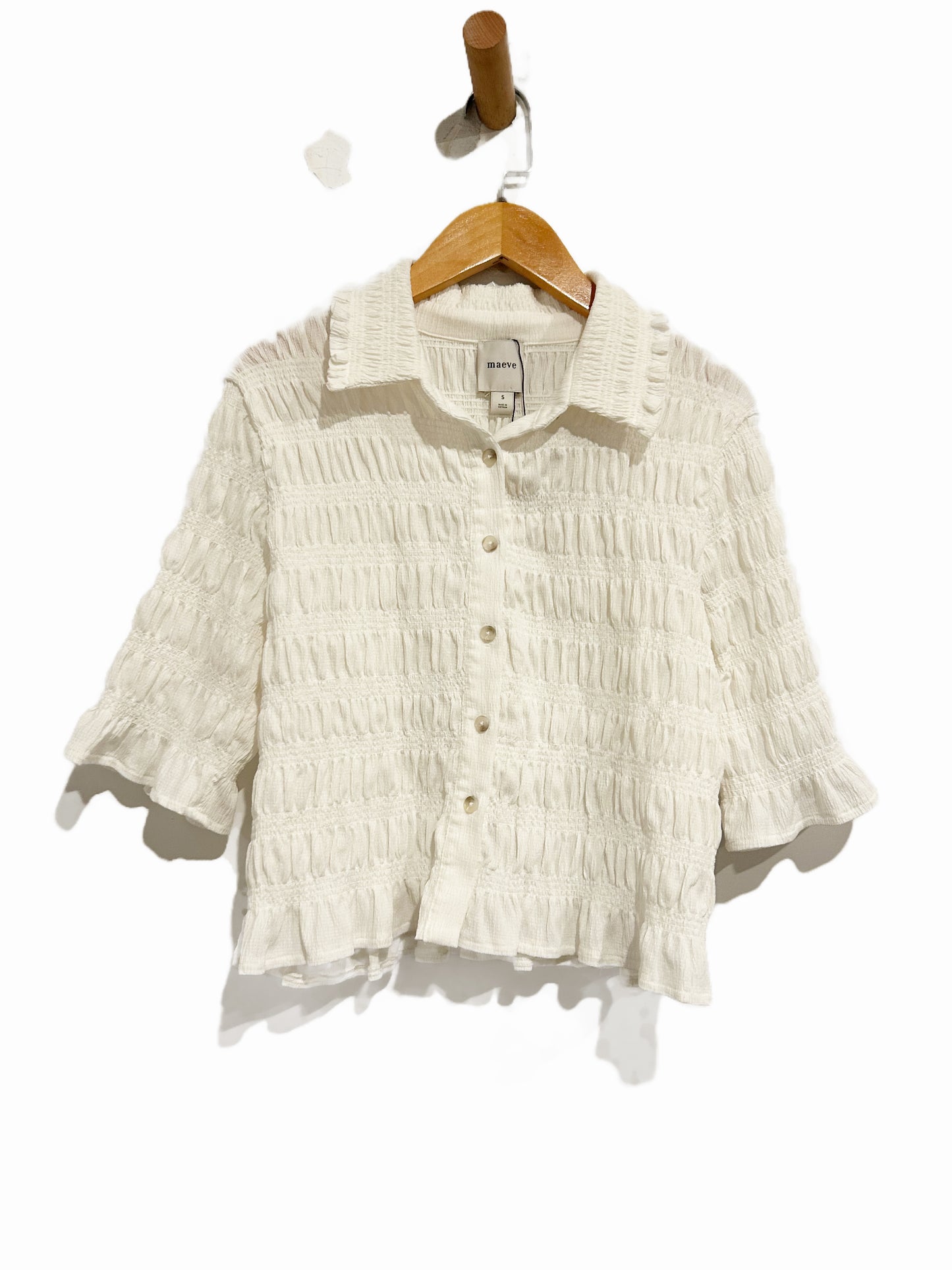 Anthropologie Maeve Smocked Button Front Top in Vanilla - Small