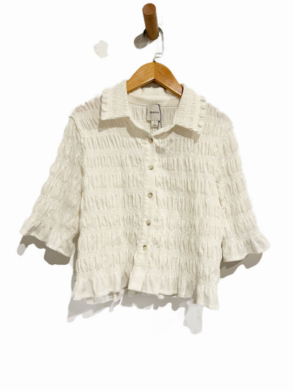 Anthropologie Maeve Smocked Button Front Top in Vanilla - Small