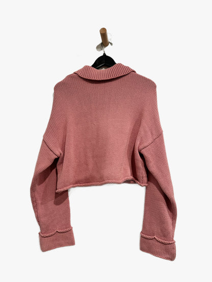 Show Me Your Mumu Crawford Collared Sweater in Pink Knit - Large