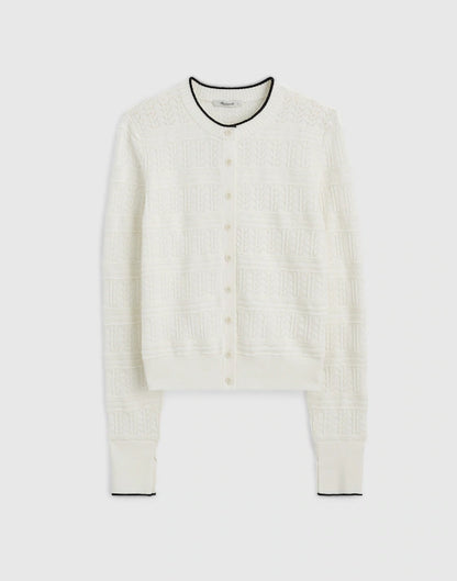 Madewell Pointelle-Stitch Cardigan in Ivory and Black Combo - Large