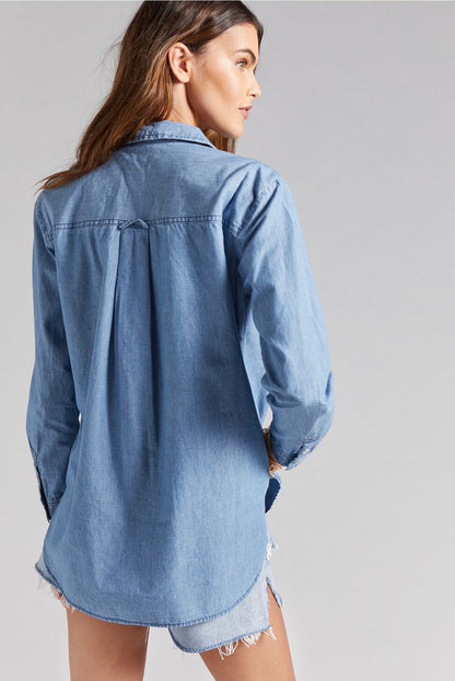Anthropologie Pilcro Ruffled Denim Button Down - XS