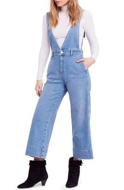 Free People A-Line Overalls in Light Denim - 2