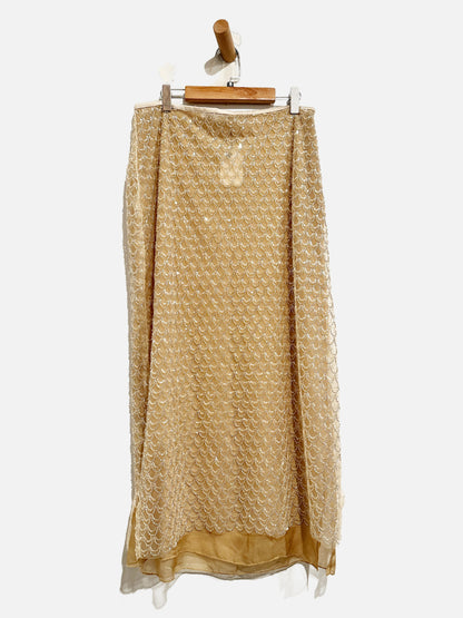 Zara Beige Sequin Beaded Midi Skirt - Medium