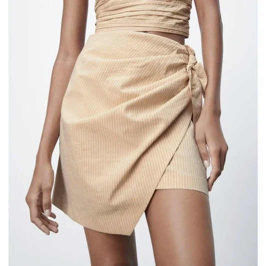 Zara Beige Pinstripe Mini Skirt - Medium