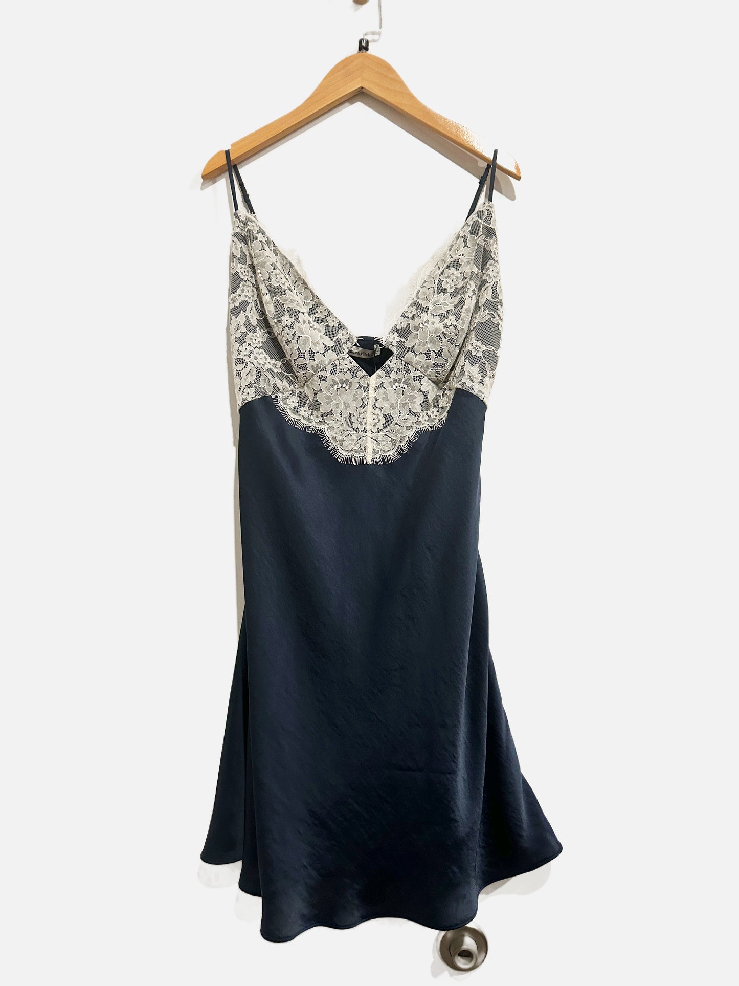 Abercrombie & Fitch Navy Silk Lace Trim Slip Dress - Medium