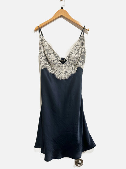 Abercrombie & Fitch Navy Silk Lace Trim Slip Dress - Medium