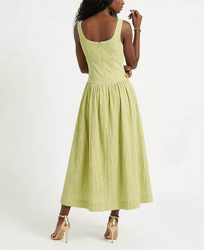 Taylor Square Neck Drop Waist Dress in Kiwi - 12