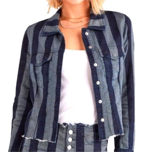 7 For All Mankind x Marques Almeida Crop Striped Denim Jacket - Small