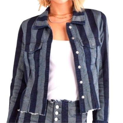 7 For All Mankind x Marques Almeida Crop Striped Denim Jacket - Small