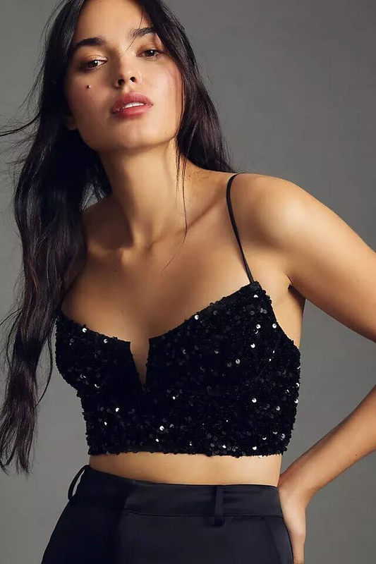 Anthropologie Black Sequin Bra - Medium