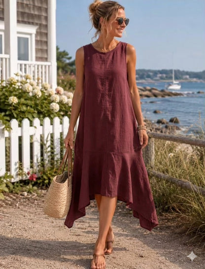 Sundance Doria Linen Midi Dress in Burgundy - XL