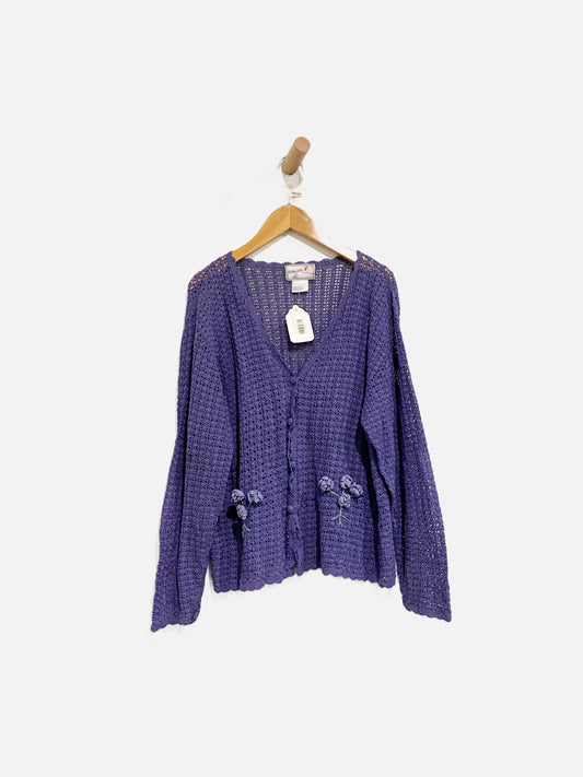 Vintage April Cornell Periwinkle Cotton Crochet Knit Sweater - Large