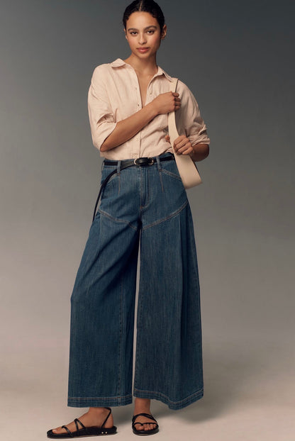 Anthropologie Pilcro Seamed Flounce High-Rise Wide-Leg Jeans - 30