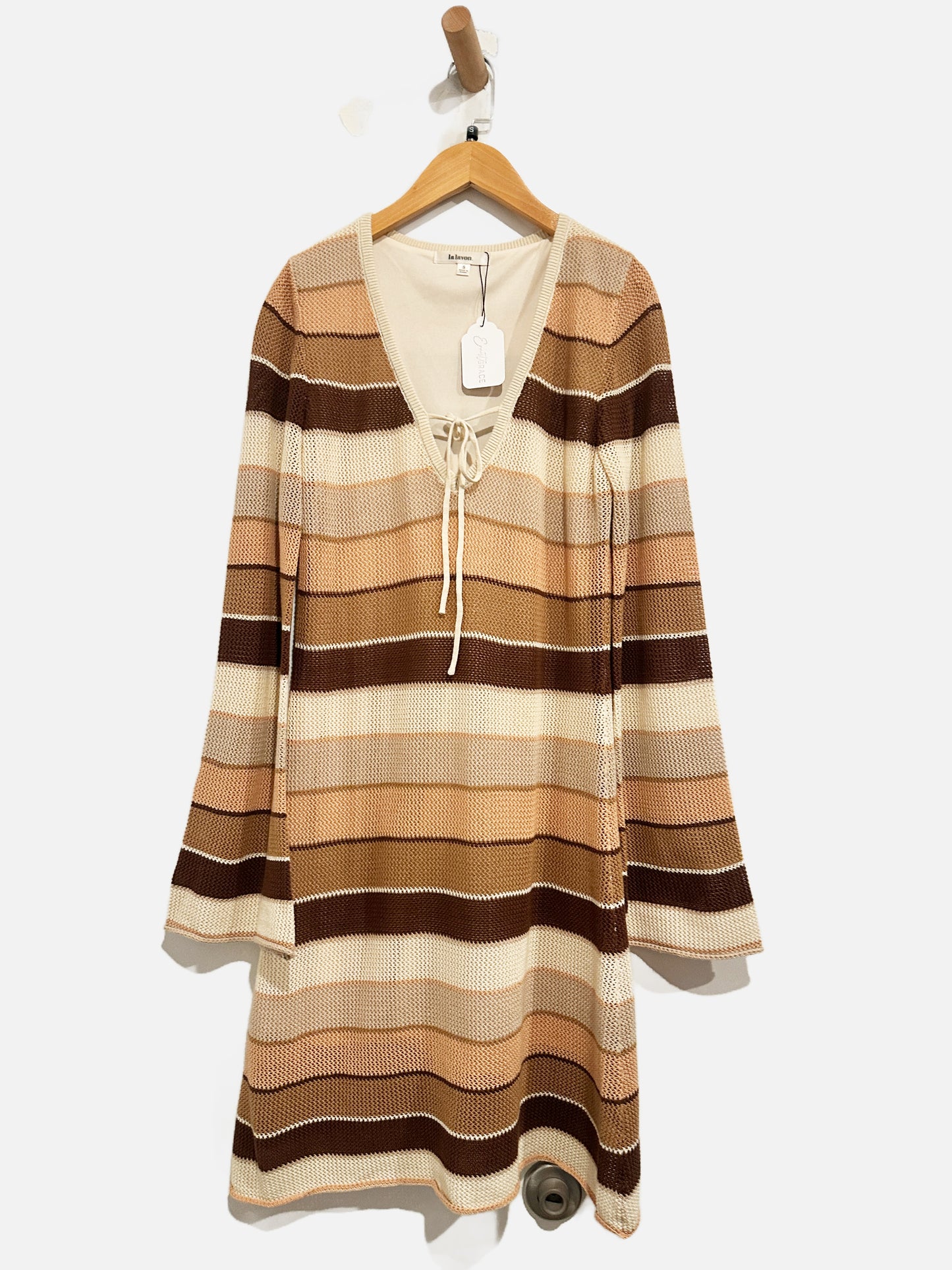 La Lavon Brown Stripe Knit LS Dress - Small