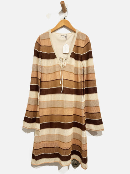La Lavon Brown Stripe Knit LS Dress - Small