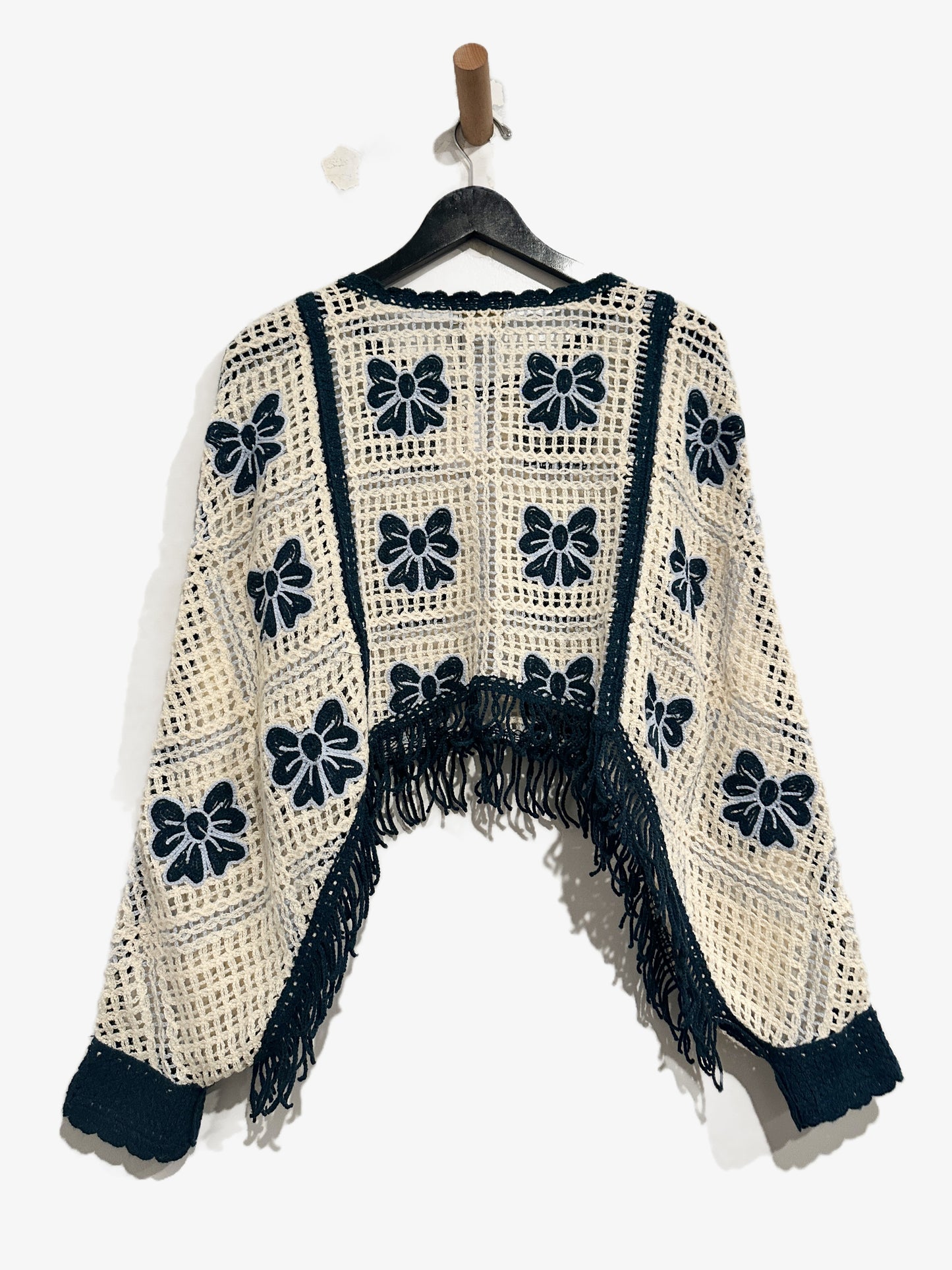 House of Harlow Blue Crochet Poncho Top - OS