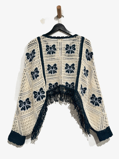 House of Harlow Blue Crochet Poncho Top - OS
