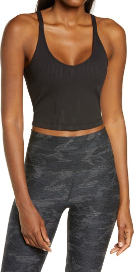 Vuori Black Ribbed Crop Tank - Small