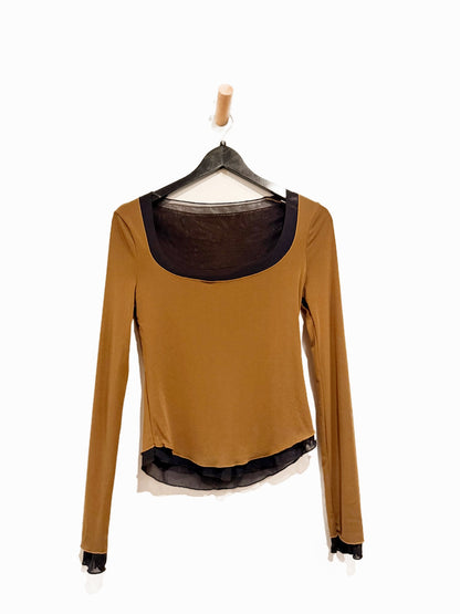 Free People Double Take Long Sleeve Top in Brown Combo - Small