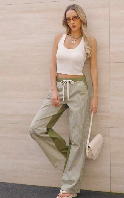 Peihot Green Stripe Wide Leg Pants - Medium