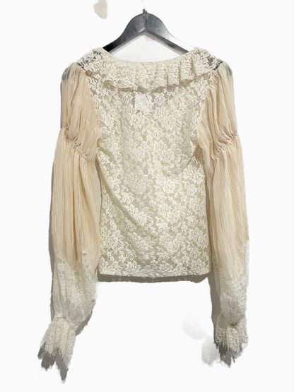 Anthropologie Wide-Sleeve Sheer Lace Top in Ivory - Medium