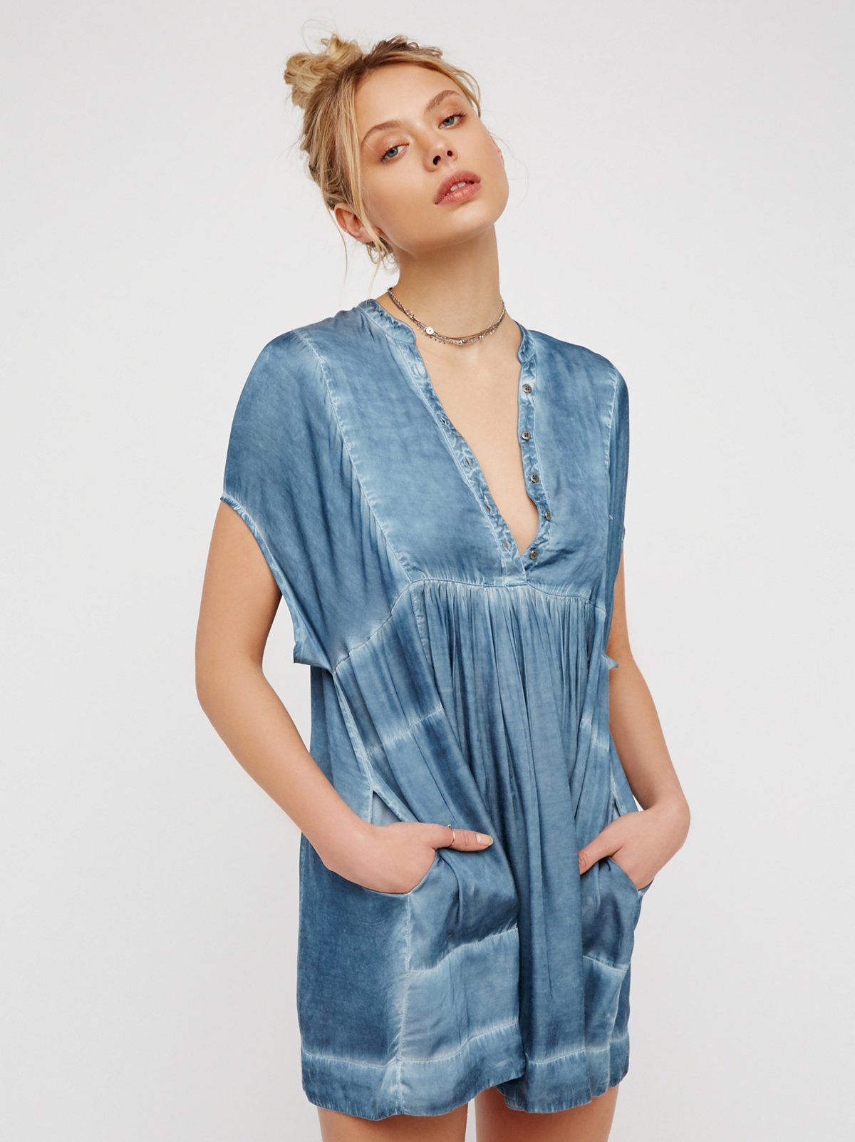 Free People Rowan Tunic Mini Dress in Slate Blue - XS