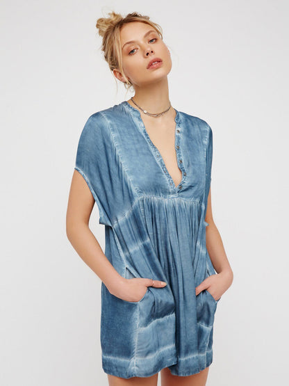 Free People Rowan Tunic Mini Dress in Slate Blue - XS