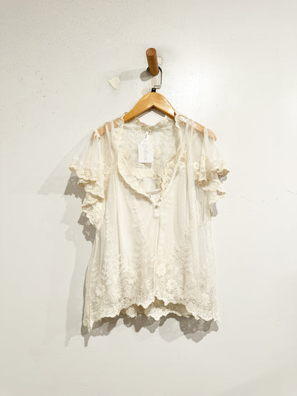 Anthropologie White Lace SS Blouse - Medium