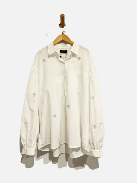 Vici White Cut Out Heart Button Down - XL