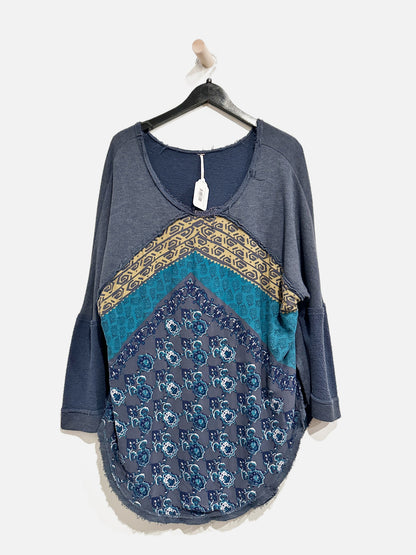 Free People Blue Scarf Sweatshirt - Medium