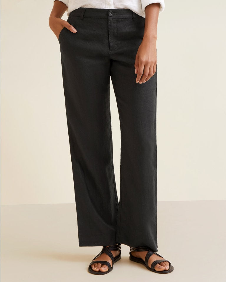 Garnet Hill Classic Linen Trousers in Black - 10