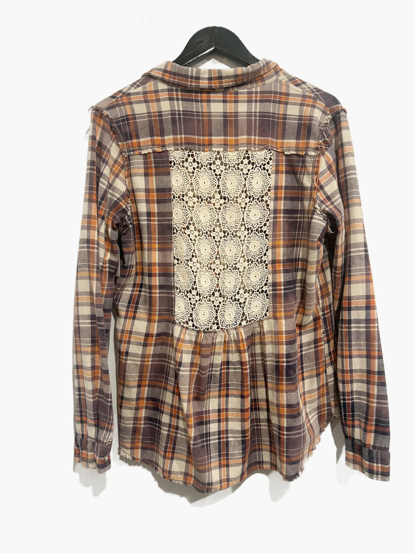 Free People Plaid Crochet Panel Flannel - Large