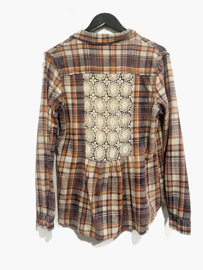 Free People Plaid Crochet Panel Flannel - Large