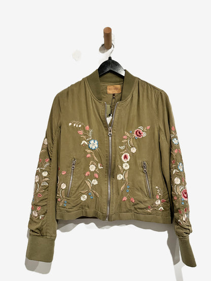 Driftwood Green Embroidered Bomber Jacket - Small