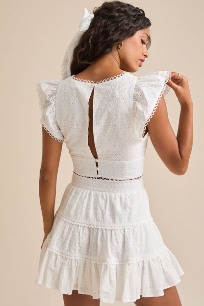 Altar’d State White Floral Eyelet Mini Skirt Set - Medium