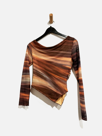 Pretty Garden Brown Mesh Asymetric Top - Small
