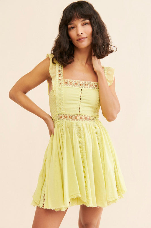 Free People Lime Green Lace Inset Dress - Large