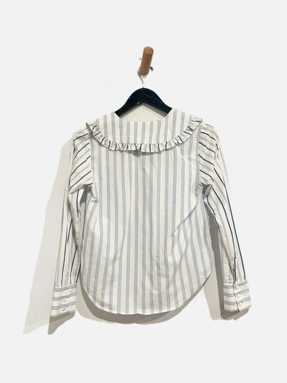 Anthropologie Maeve Blue & White Collar Blouse - 0