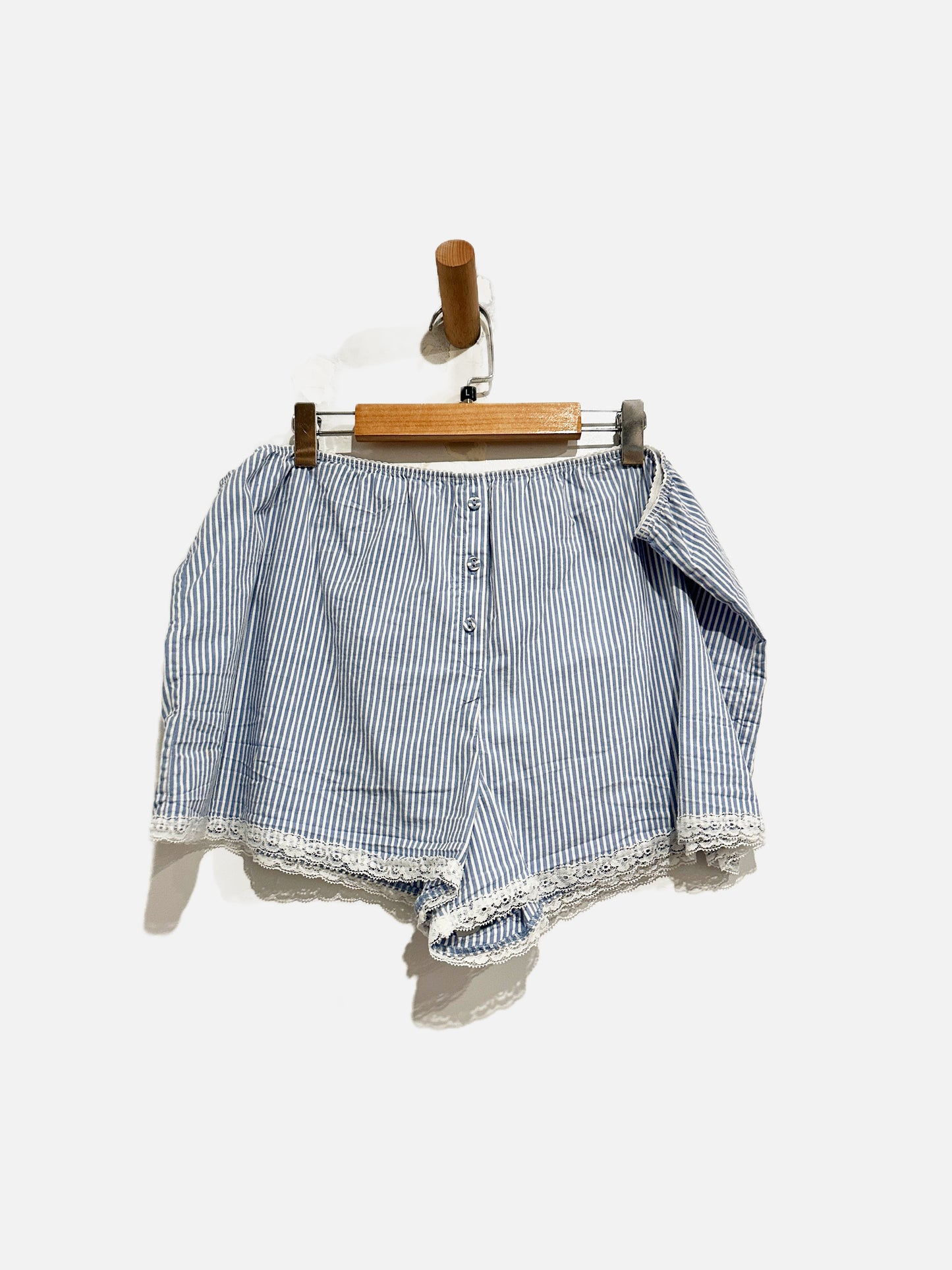 Skims Blue and White Stripe Cotton Poplin PJ Set - Large