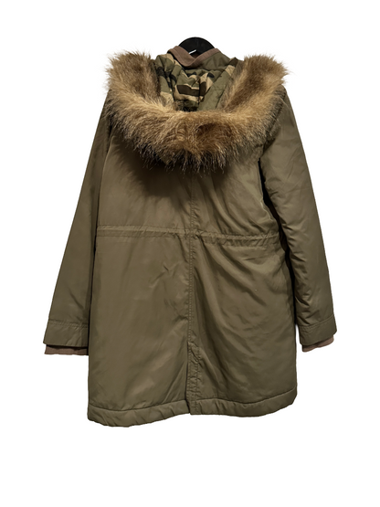 Gentle Fawn Green Faux Fur Trim Hooded Parka - Medium