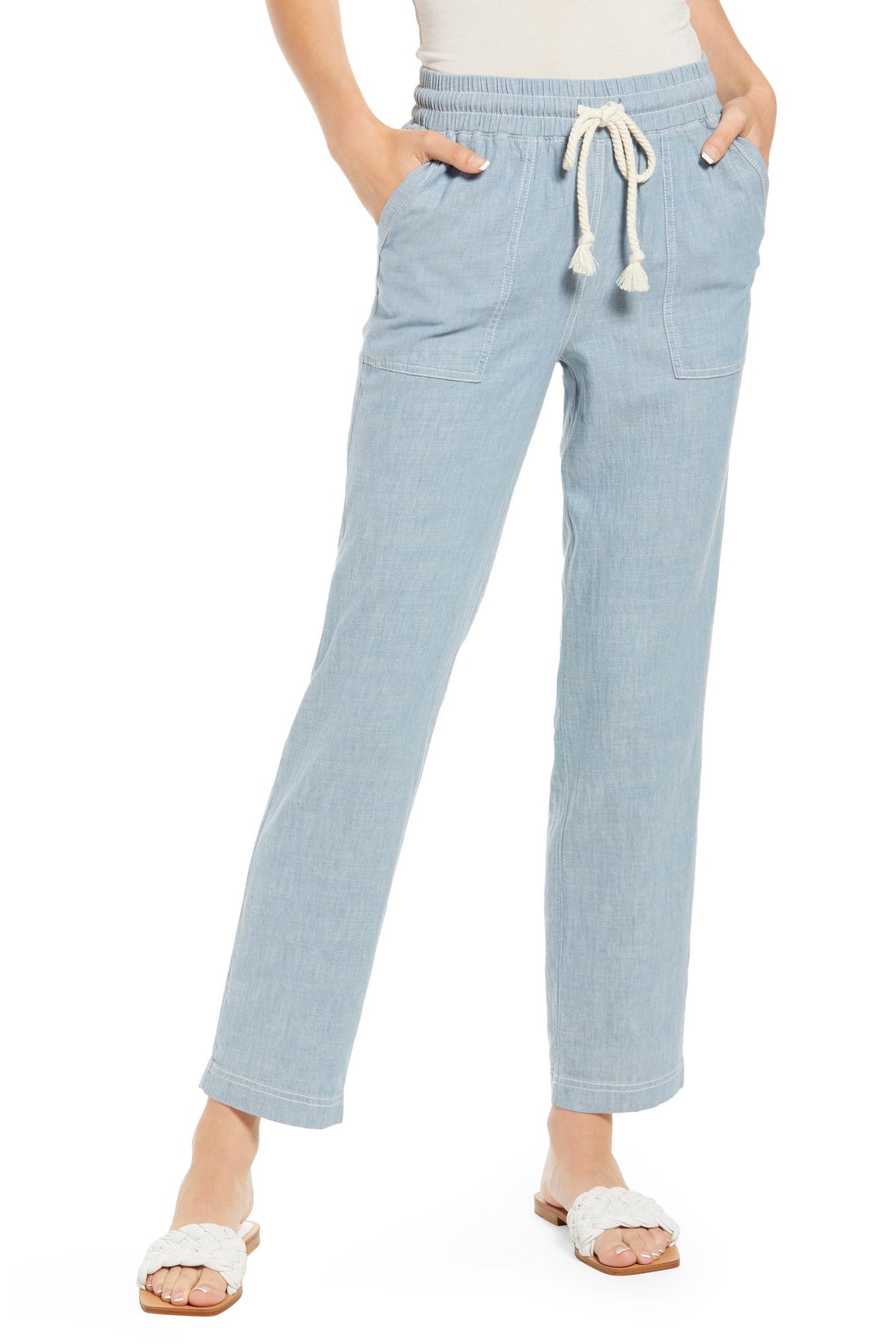 Faherty Arlie Tie Waist Day Pant in Faded Blue - XS