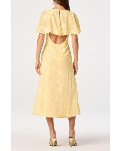 ASTR Yellow Floral Flutter Sleeve Midi Dress - XL
