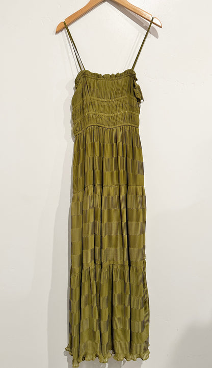 By The River Green Pleated Midi Dress -Small